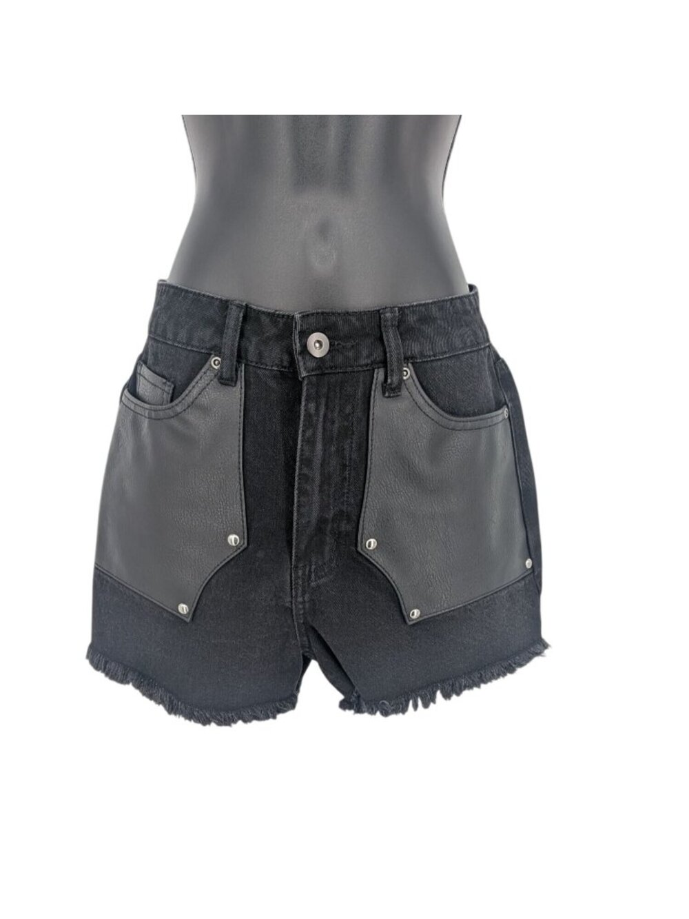 Social Collision Faux Leather Demin Shorts Moto Festival Streetwear Biker Size 3